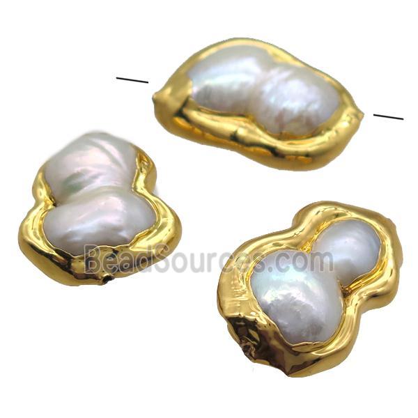 natural pearl beads, freeform, gold plated