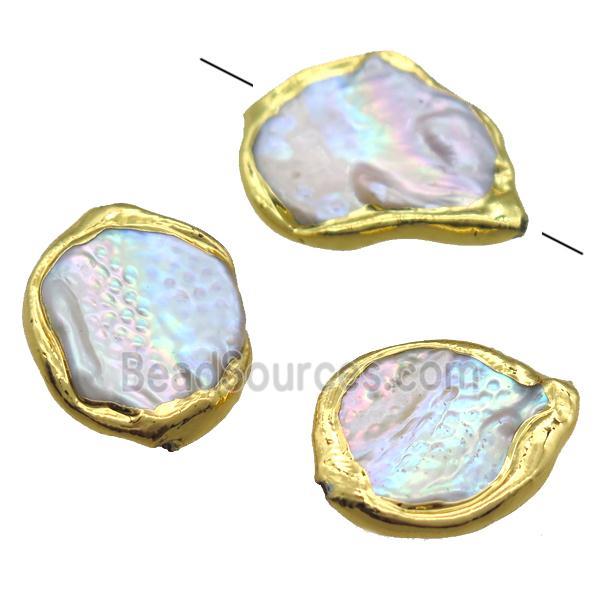 natural pearl beads, slice, gold plated