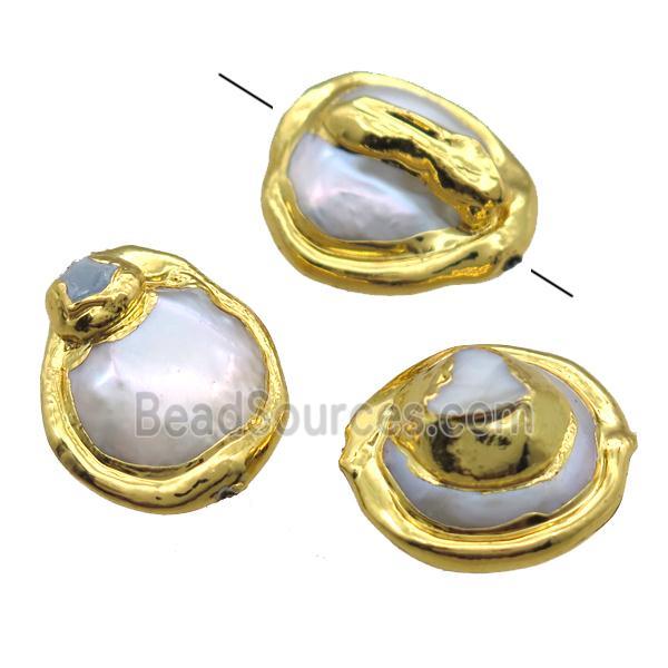 natural pearl beads, freeform, gold plated