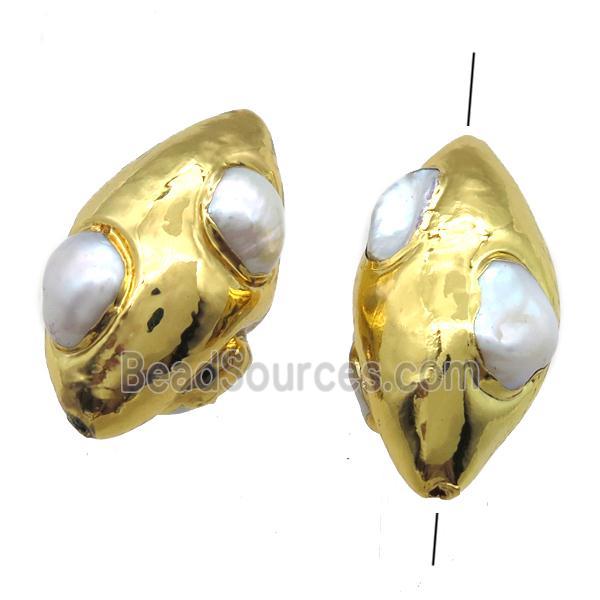 natural pearl beads, rice, gold plated