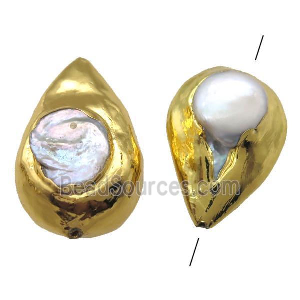 natural pearl beads, teardrop, gold plated