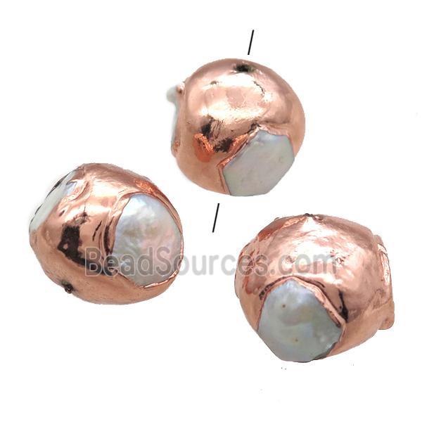 natural pearl beads, round, rose gold