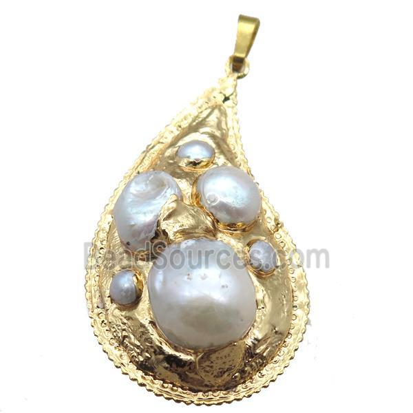 natural pearl pendant, teardrop, gold plated