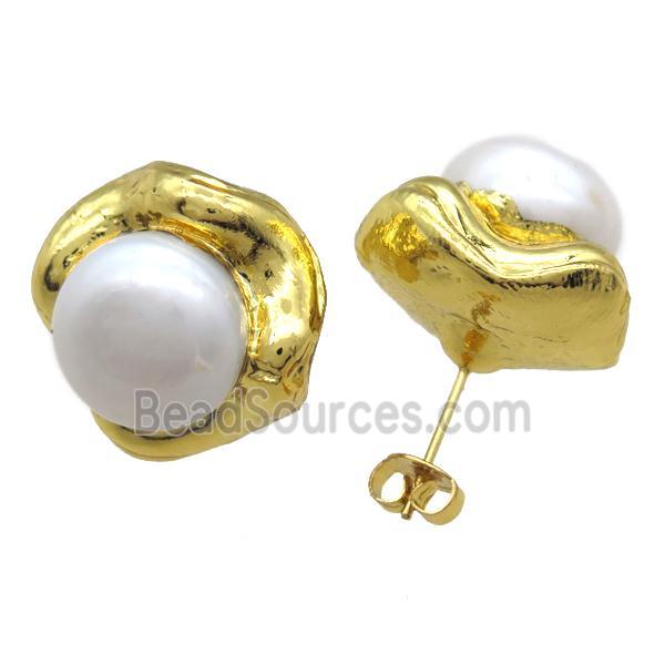 natural pearl studs Earrings, gold plated