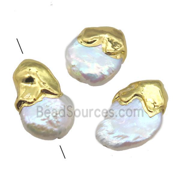 natural pearl beads, freeform, gold plated