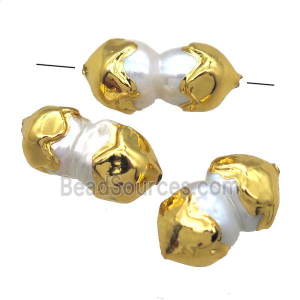 natural pearl beads, freeform, gold plated