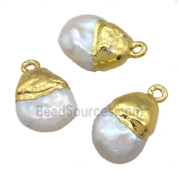 natural pearl pendant, teardrop, gold plated