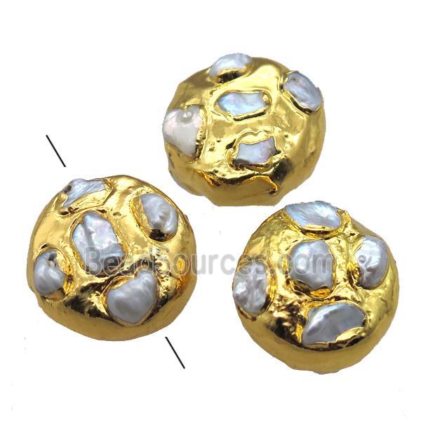 natural pearl beads, circle, gold plated