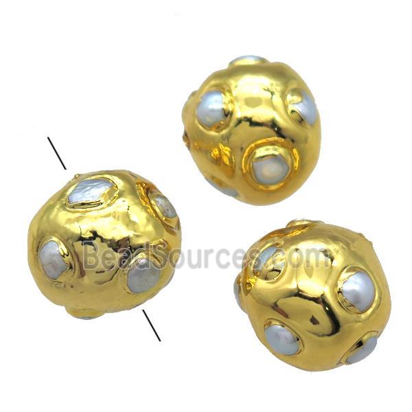 natural pearl beads, round, gold plated