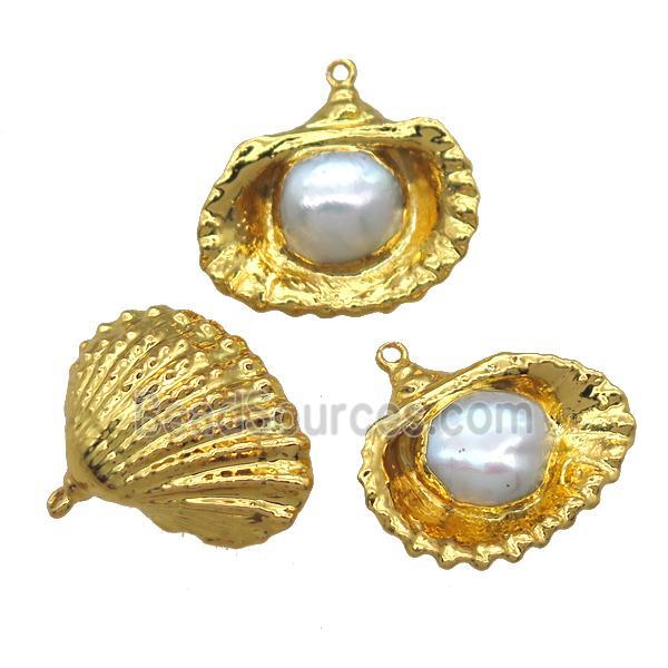 natural pearl pendants, Quahog, gold plated