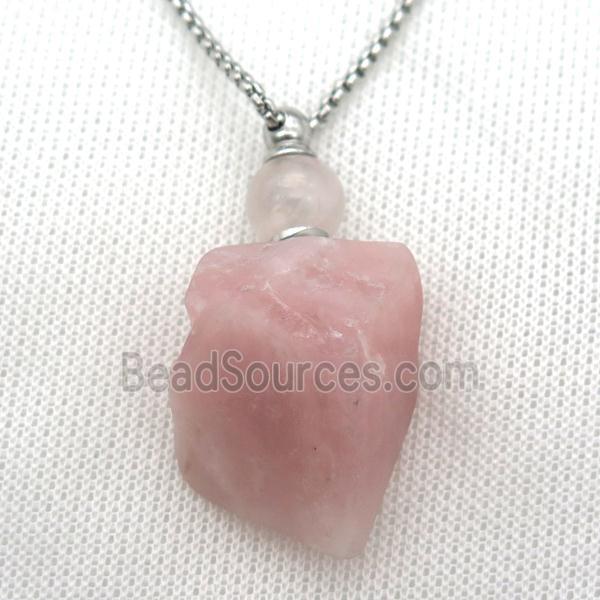 Rose Quartz nugget perfume bottle Necklace