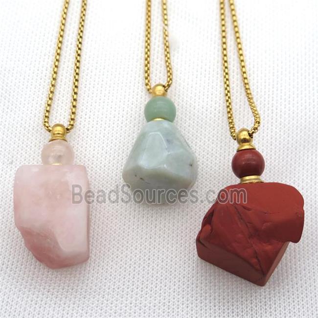 mixed Gemstone nugget perfume bottle Necklace