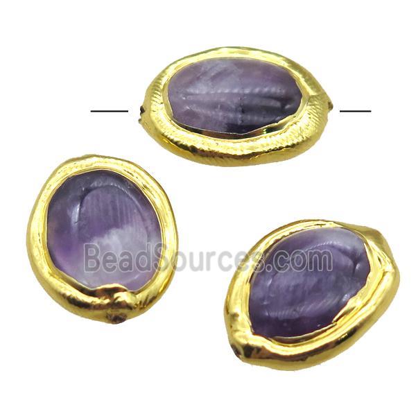 purple Amethyst oval beads, gold plated