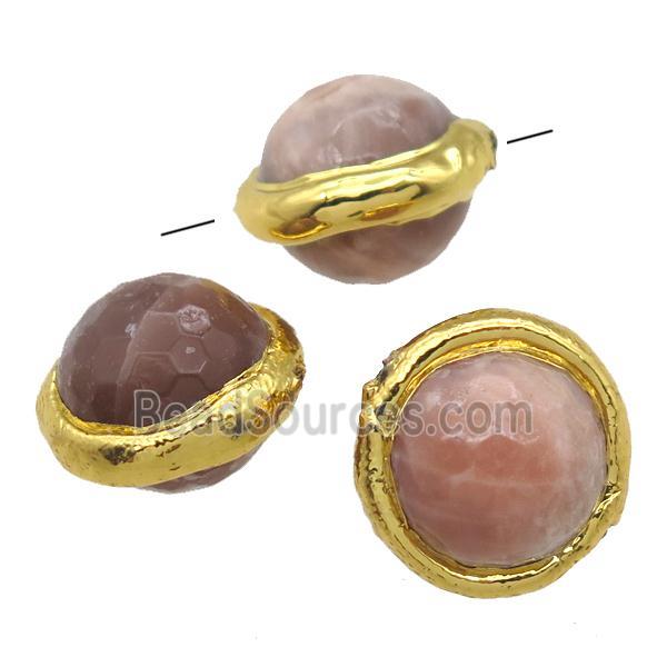 round Sunstone Beads, gold plated