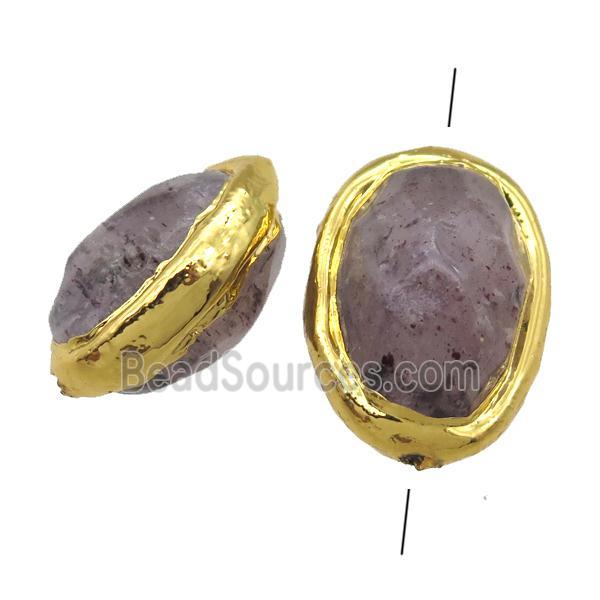 Strawberry Quartz barrel beads, gold plated