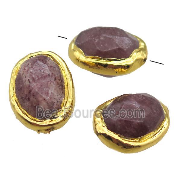 Strawberry Quartz barrel beads, gold plated