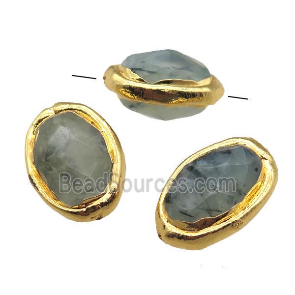 green Prehnite barrel beads, gold plated