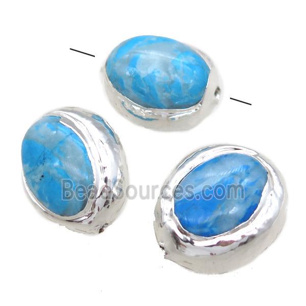 blue assembled Turquoise barrel beads, silver plated