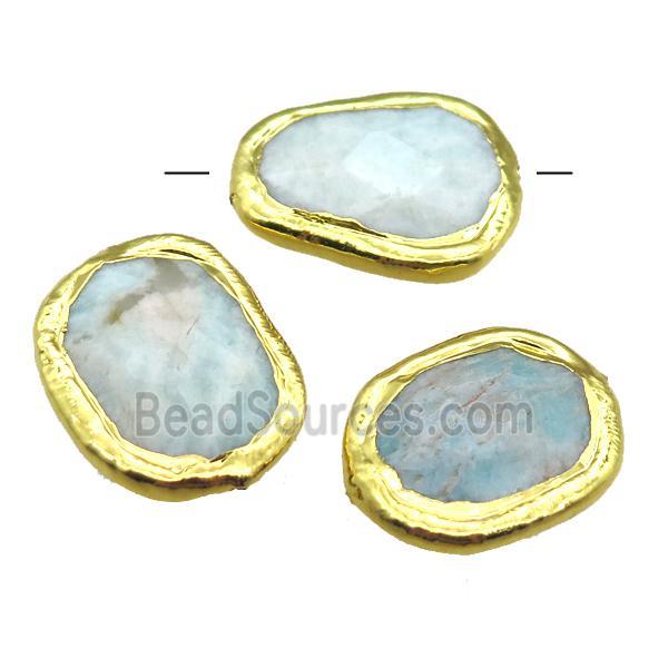 Amazonite beads, freeform, gold plated