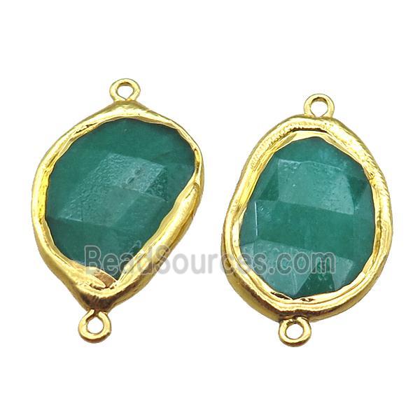 green jade teardrop connector, gold plated