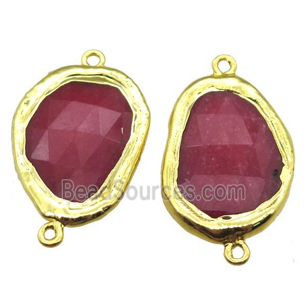 red jade teardrop connector, gold plated