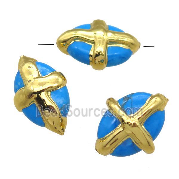 blue assembled Turquoise oval beads, gold plated