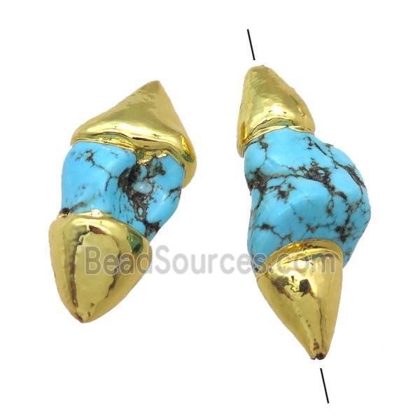 blue Magnesite Turquoise beads, freeform, gold plated