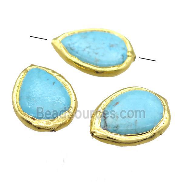 blue Magnesite Turquoise teardrop beads, gold plated