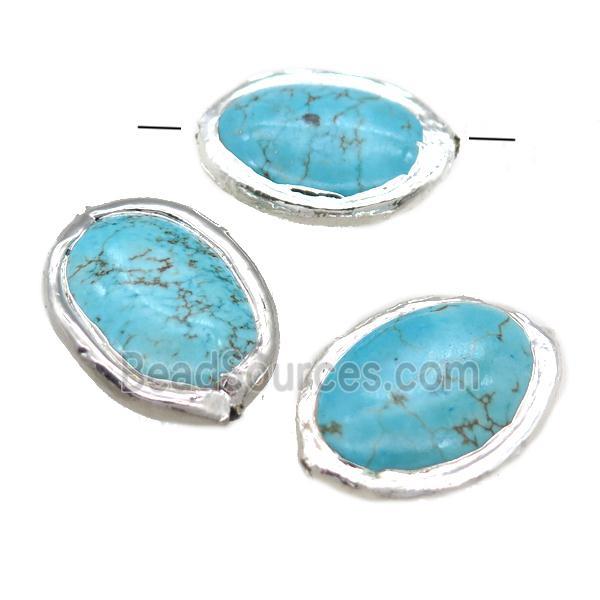 blue Magnesite Turquoise oval beads, silver plated