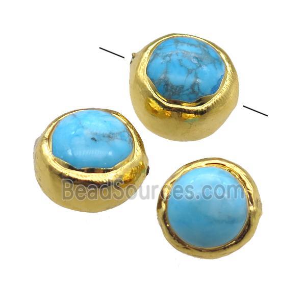 blue Magnesite Turquoise round beads, gold plated