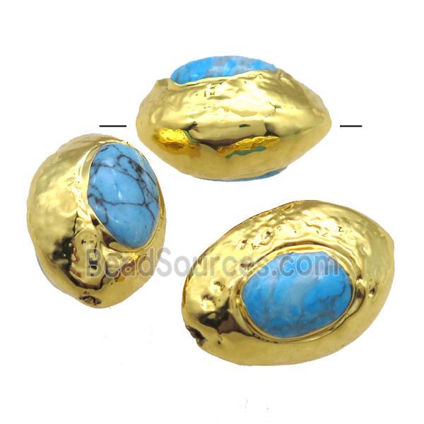 blue Magnesite Turquoise barrel beads, gold plated