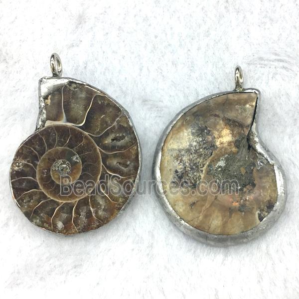 Ammonite Fossil pendant, tin-plating