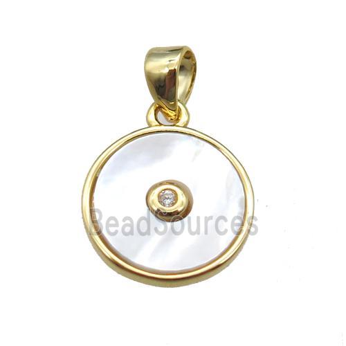 white pearlized Shell circle pendant, gold plated