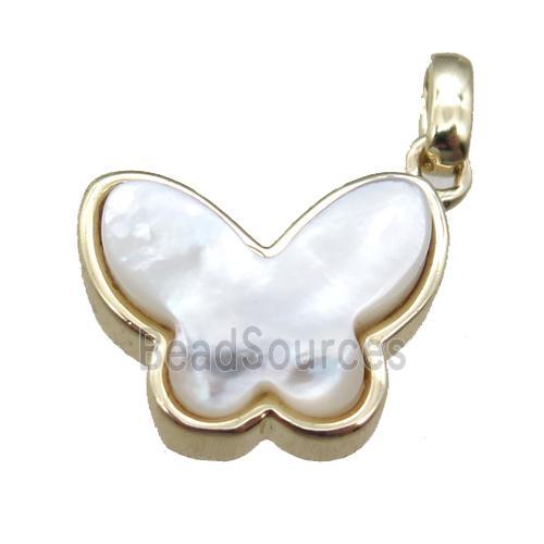 white pearlized Shell butterfly pendant, gold plated