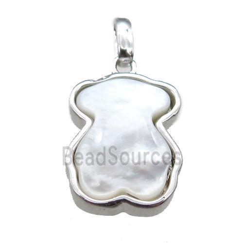 white pearlized Shell bear pendant, platinum plated