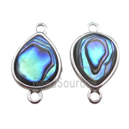 Abalone Shell teardrop connector, platinum plated