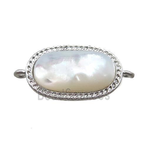 white pearlized Shell oval connector, platinum plated