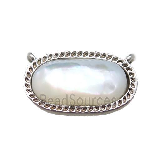 white pearlized Shell oval pendant, platinum plated