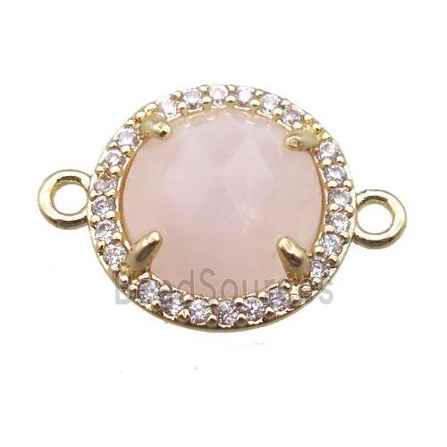 Rose Quartz circle connector, gold plated