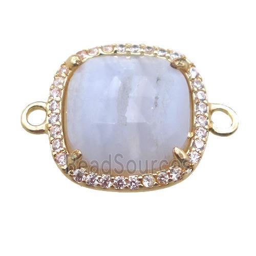 Blue Lace Agate square connector, gold plated