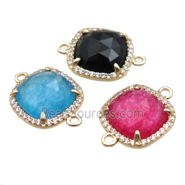 mixed Gemstone square connector, gold plated