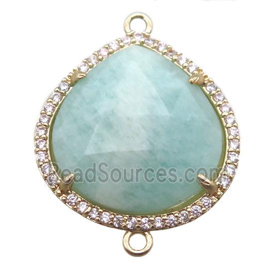 green Amazonite teardrop connector, gold plated