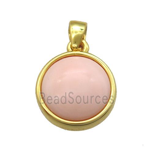 pink Queen Shell circle pendant, gold plated