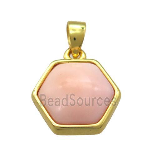 pink Queen Shell hexagon pendant, gold plated