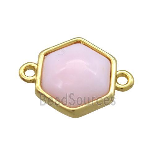 pink Queen Shell hexagon connector, gold plated