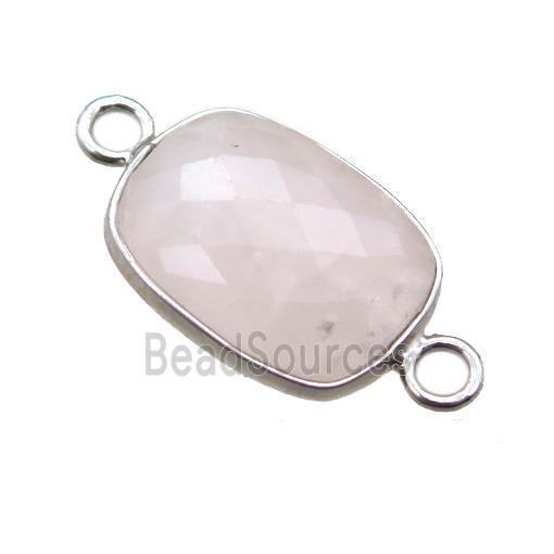 Rose Quartz connector, faceted rectangle