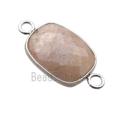 peach Moonstone connector, faceted rectangle