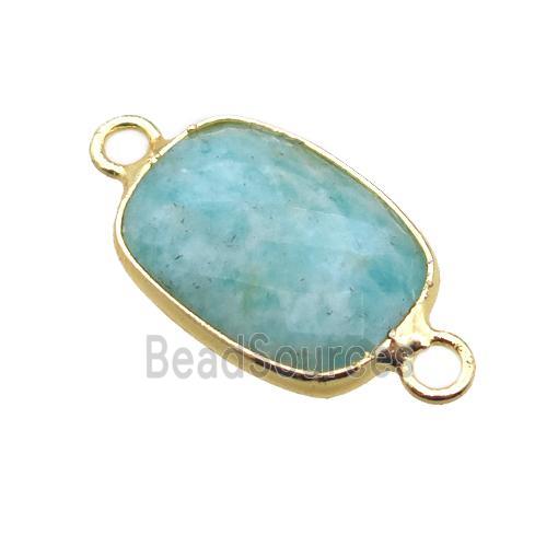 green Amazonite rectangle connector, faceted oblong