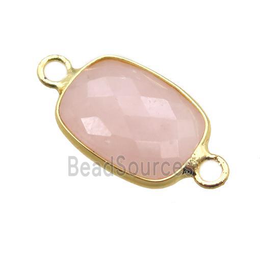 Rose Quartz connector, faceted rectangle