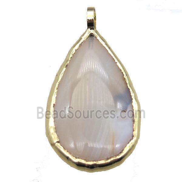 Heihua Agate teardrop pendant, gold plated